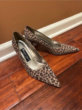 Etienne Aigner Leopard Print Pointed Toe Pumps - Brown/Tan